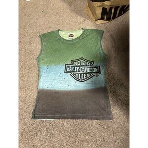 Vintage Y2K Harley Davidson Splatter Tri-Tie-Dye Cracked Dye Tank Top Women’s XL
